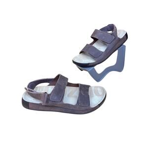 Ecco Cozmo Nubuck Leather Sandals Shoes Hook and Loop Brown Mens 12-12.5 46‎ EUC